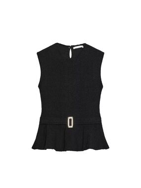 Zara Black Bouclé Peplum Sleeveless Top